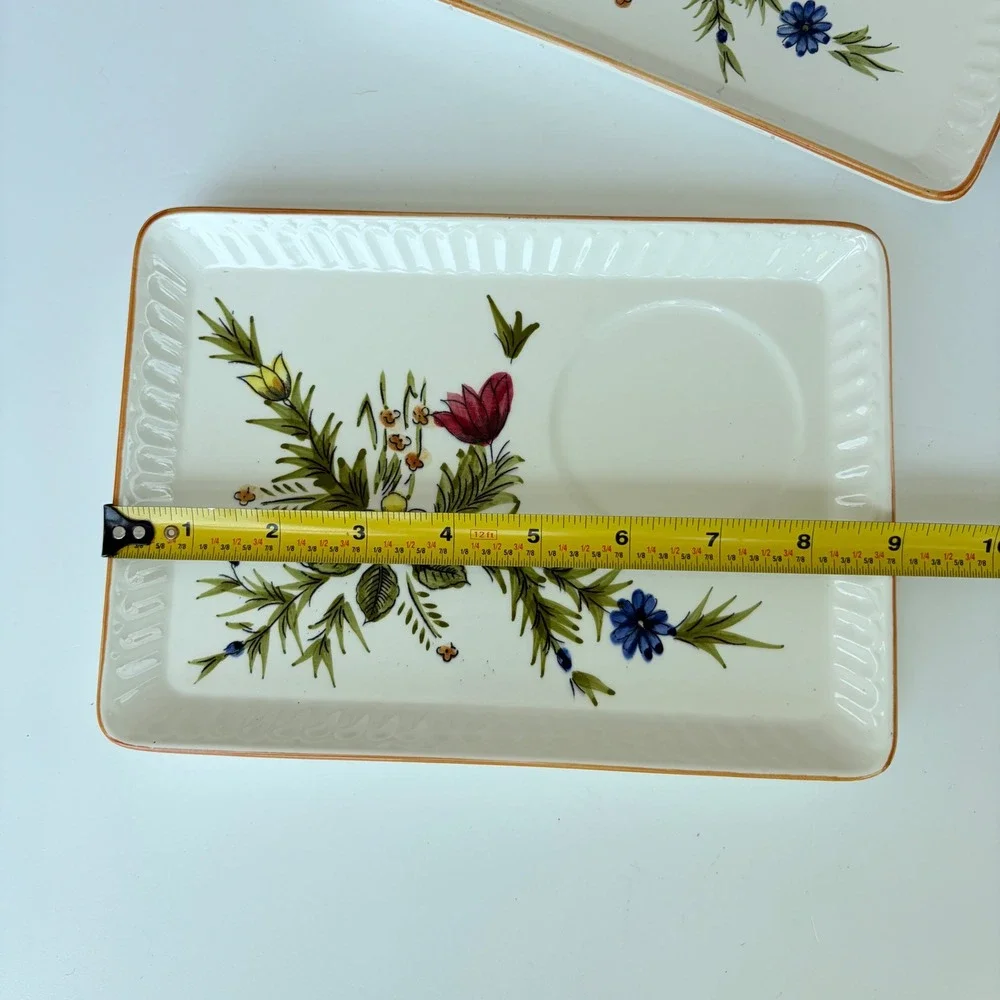 Vintage Floral Ceramic Snack Trays Set of 2 Hand Painted Wildflower Tea Plates
